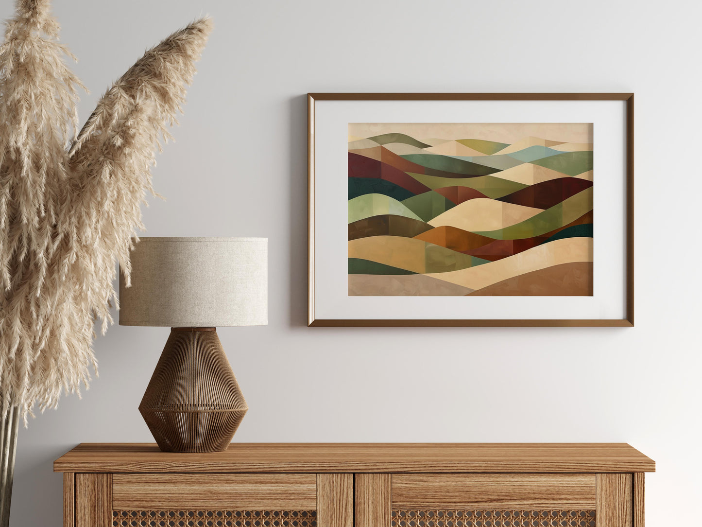 Geometric Desert Waves- Modern, Serenity, Geometric Shapes, Color Transitions, Desert Landscape