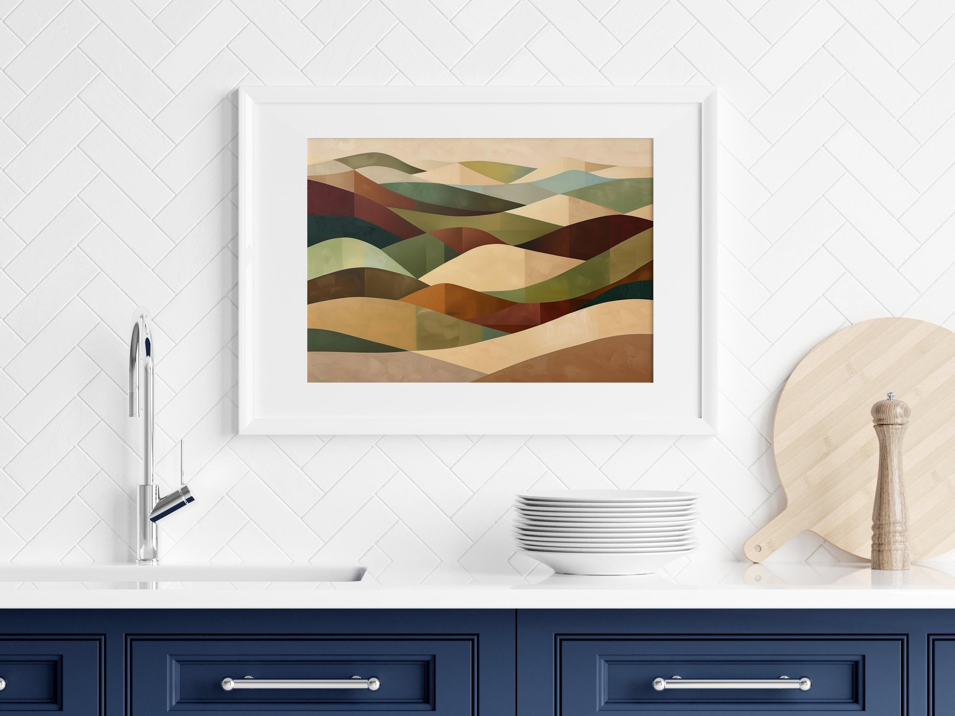 Geometric Desert Waves- Geometric Shapes, Serenity, Abstraction, Serenity in Chaos, Color Transitions