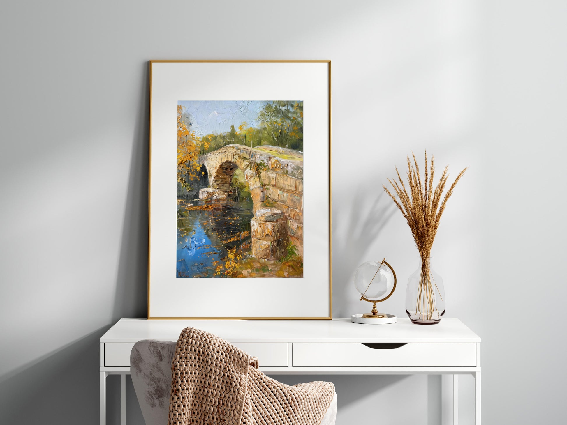 Autumnal Longing: The Stone Bridge by Lars Magnusson- Scandinavia, Impressionism, Nature Depiction, Gift Idea, Autumn Motif