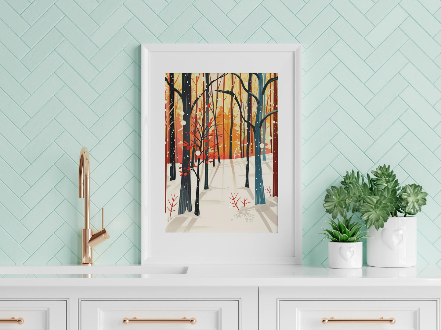 Winter Forest Solitude- forest scene, Geometry, art print, winter landscape, connection with nature