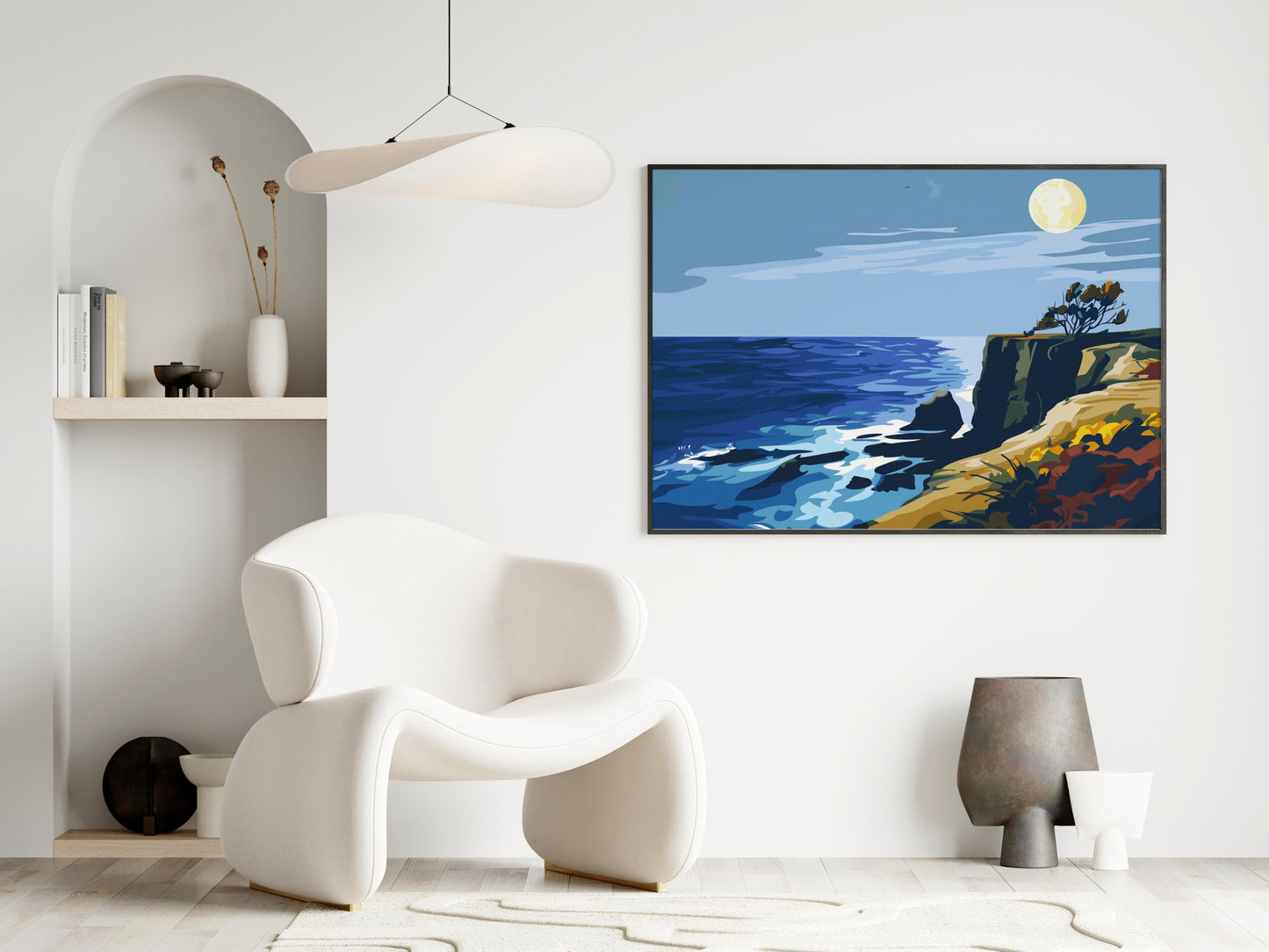 Moonlight on the Cliff- Modern, Sea, Sublimity, Artist's Landscape, Color Harmony