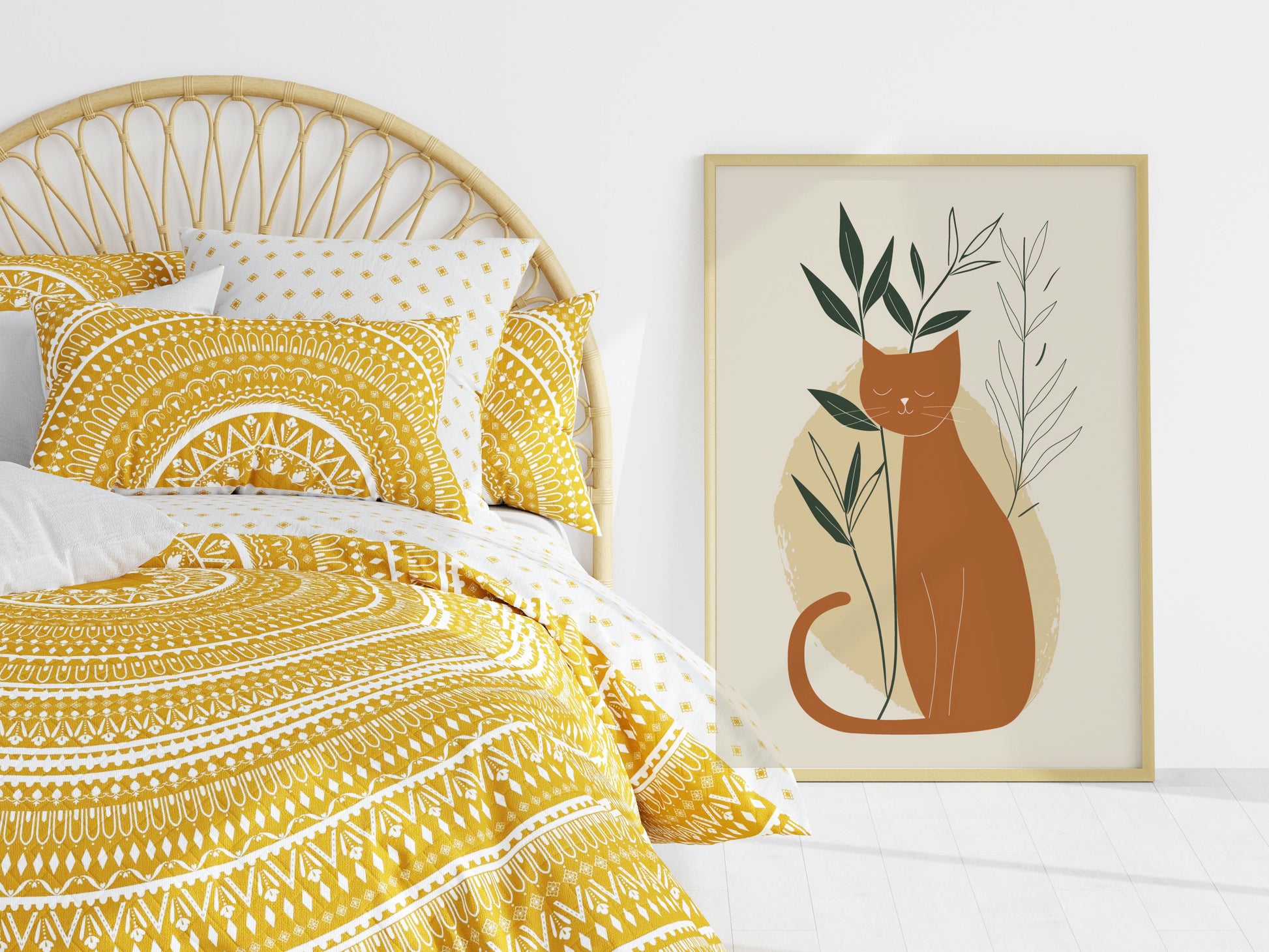 Gentle Repose in Earthy Tones- Wall decor, Earthy tones, Minimalism, Cat art, Space