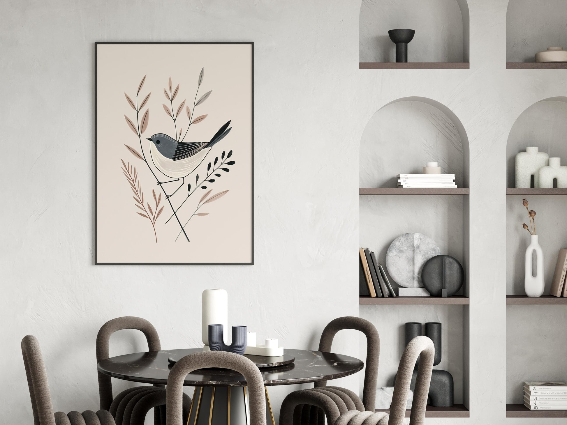 Gentle Feathered Harmony- earth tones, Modern, lifestyle, simplicity, geometry