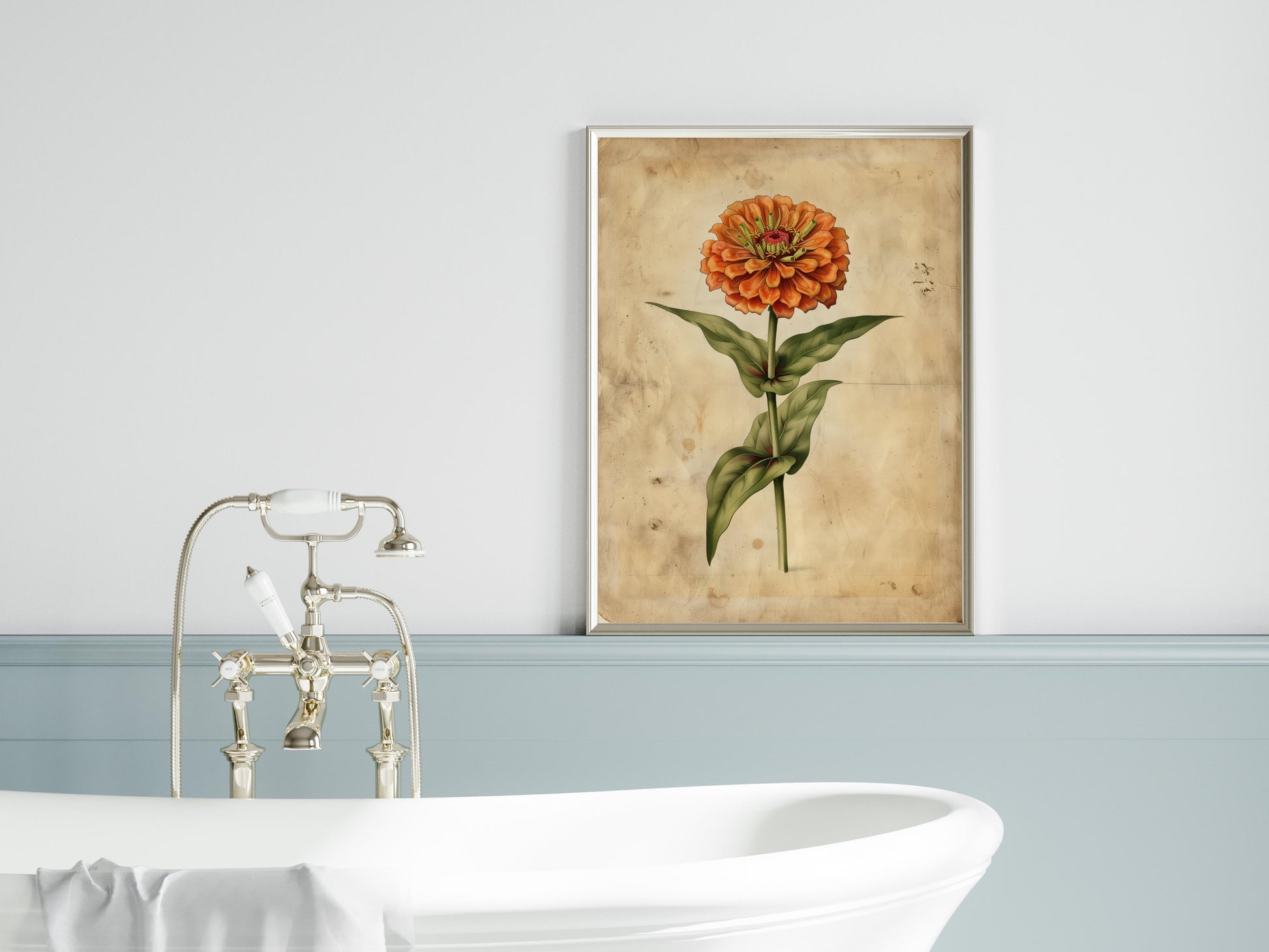 Zinnia's Elegance by Emilia Florentina- art culture, Zinnia illustration, botanical art print, floral splendor, color brilliance