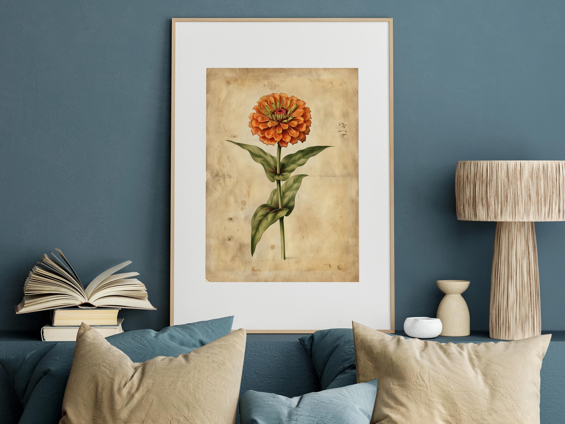 Zinnia's Elegance by Emilia Florentina- botanical art print, Medici Gardens, art culture, plant life, attention to detail