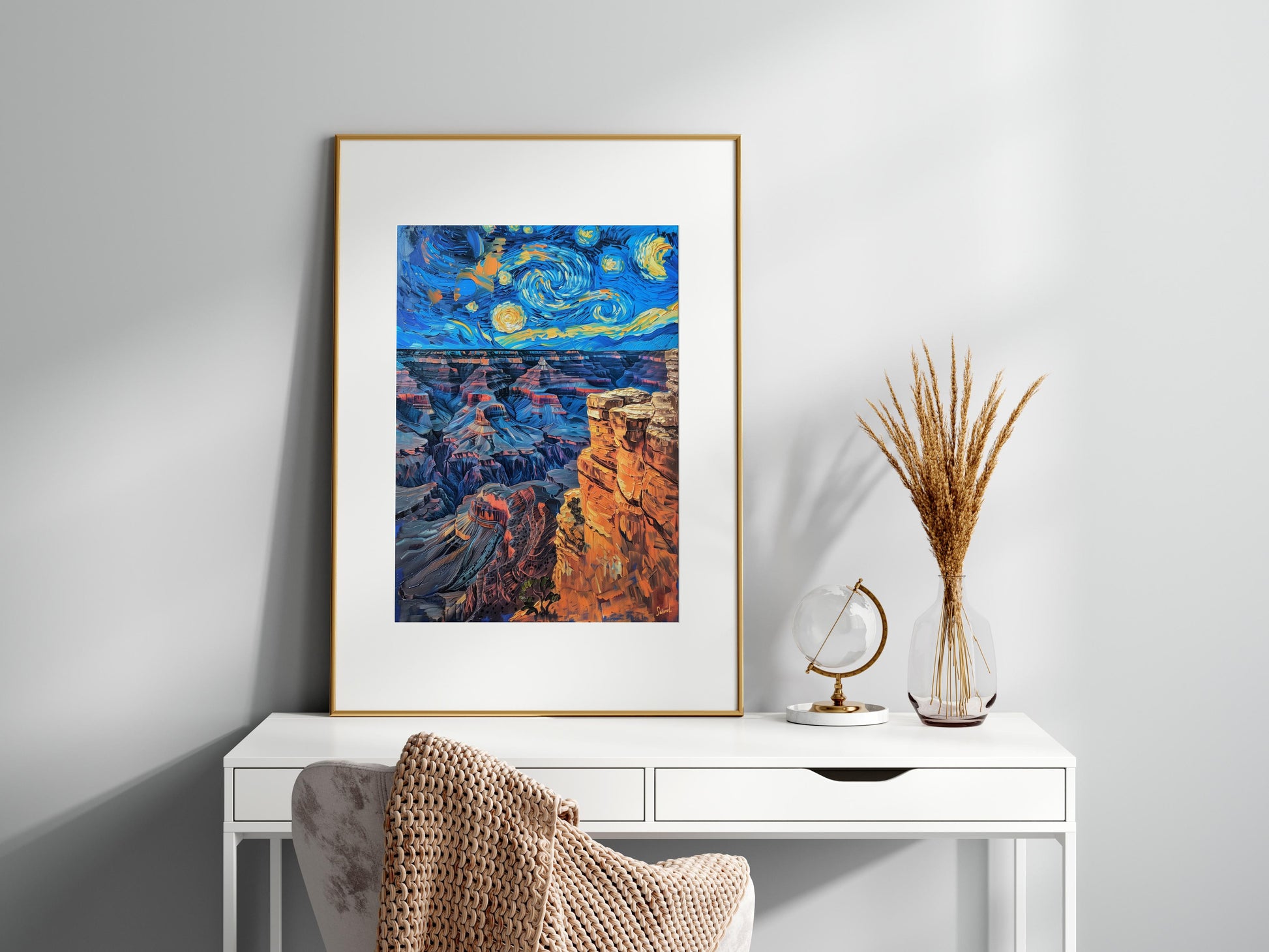 Celestial Swirl Above the Grand Canyon- Brushstrokes, Mystic, Impressive, Wall decor, Color play