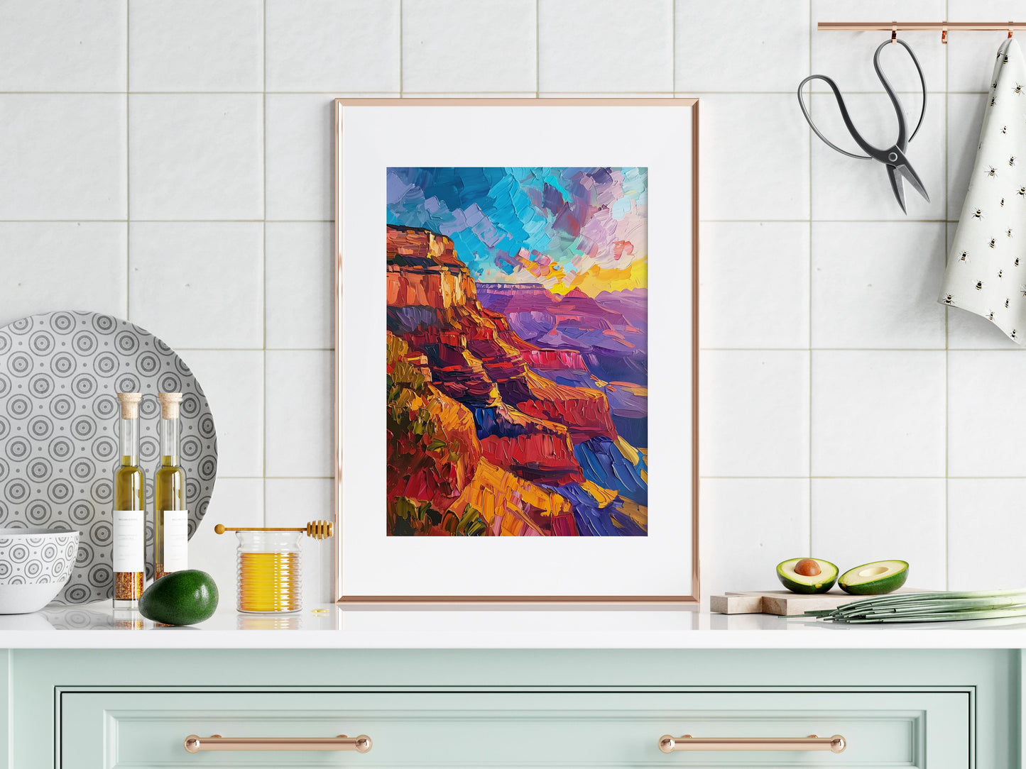 Color Play of the Grand Canyon- Post-impressionism, Vibrancy, American landscapes, Dynamic nature, Light mood