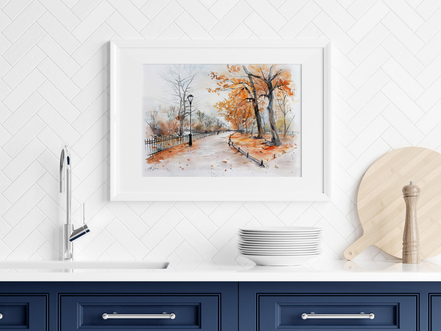 Autumnal Stillness in the City Park- Art print, Decoration, Autumn idyll, Twilight, Gallery quality