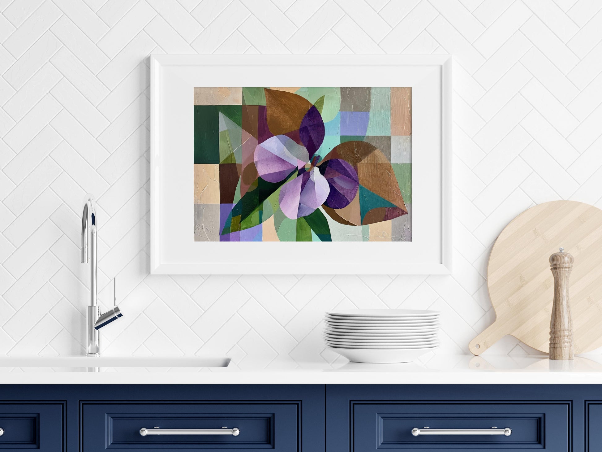 Geometric Serenity- Soothing Art, Spanish Artist, Nature Representation, Aesthetic Art, Floral Motif