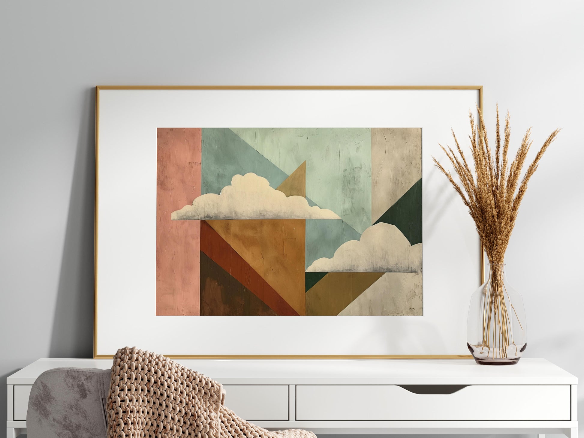 Geometric Cloudscape- geometric abstraction, silence, modernist landscape, artistic philosophy, color harmony