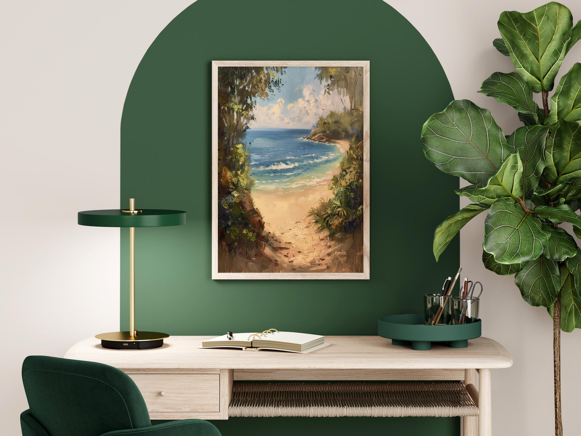 Hidden Coastal Idyll- tropical paradise, art investment, picturesque calm, sand path, beach escape