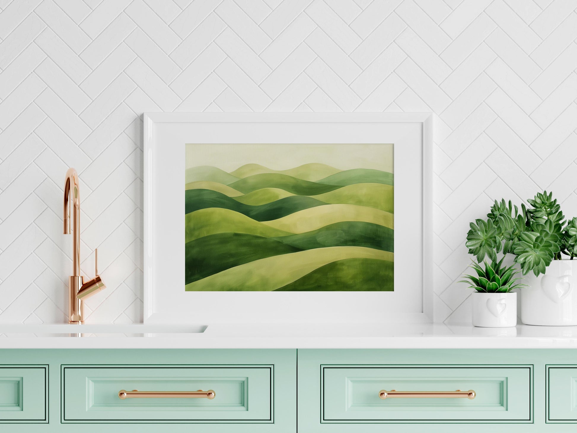 Green Harmony – Play of Geometric Shapes in Nature by Eloise Belmonte- Decorative art, geometric abstraction, Abstract Expressionism, Modernism, Green tones