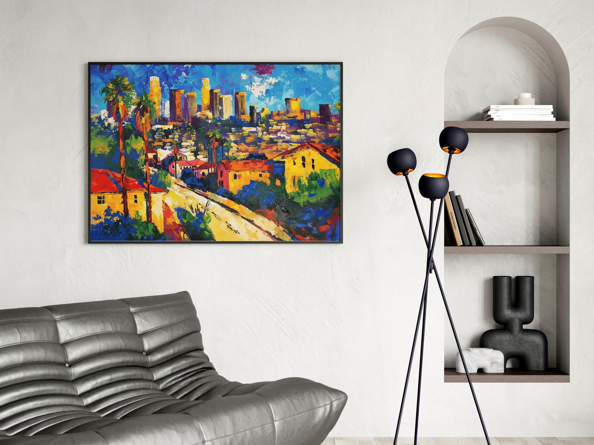 Lights of Los Angeles - A Tribute to the City of Angels by Isabella Conti- Office Decor, Dynamic Expressionism, Colorful, Designer Piece, Movement