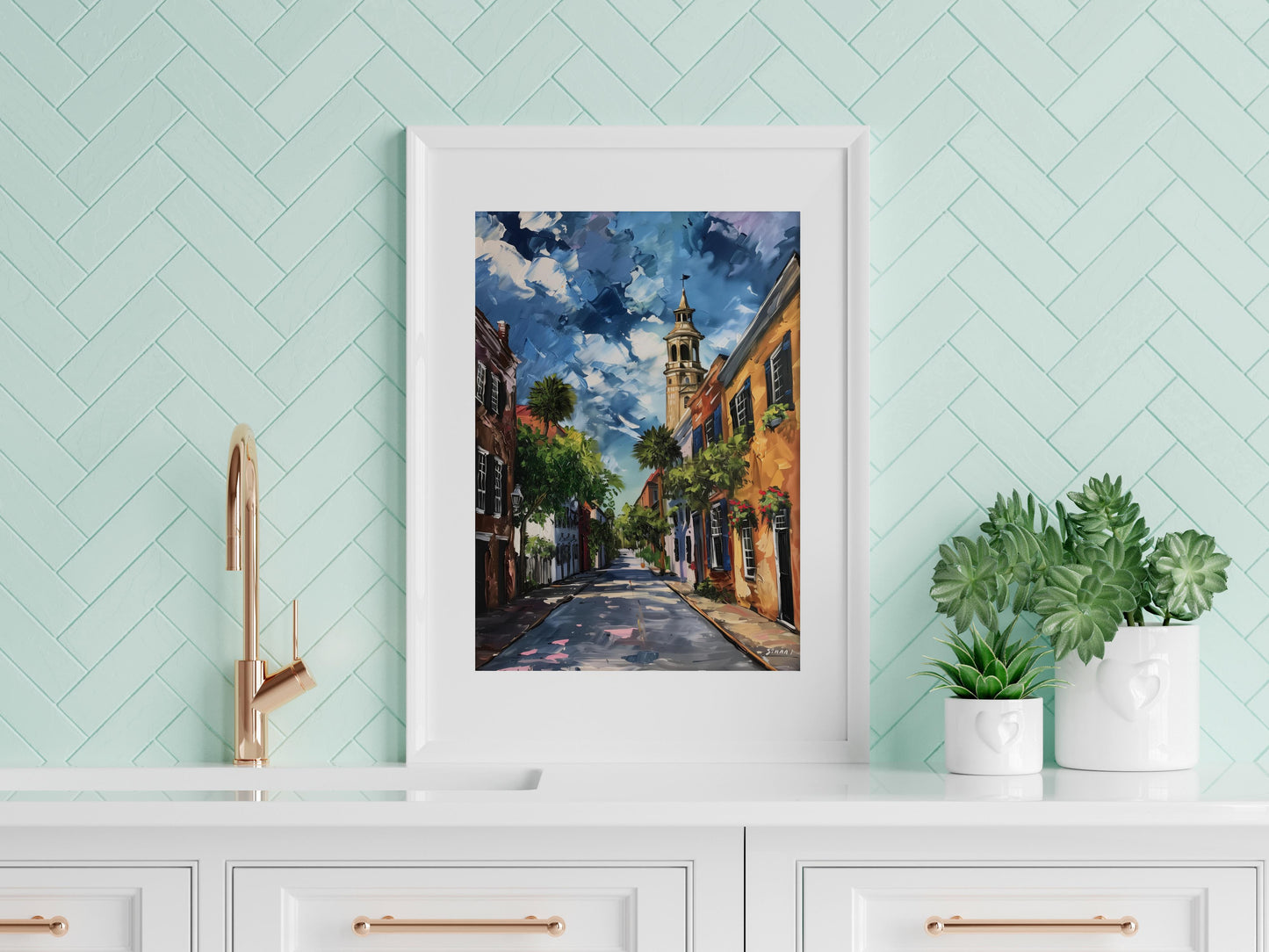 Charleston Charm - An Impressionistic City Portrait by Isabella Conti- Brushstrokes, Green Leaves, Realism, Street Scene, Impressionism