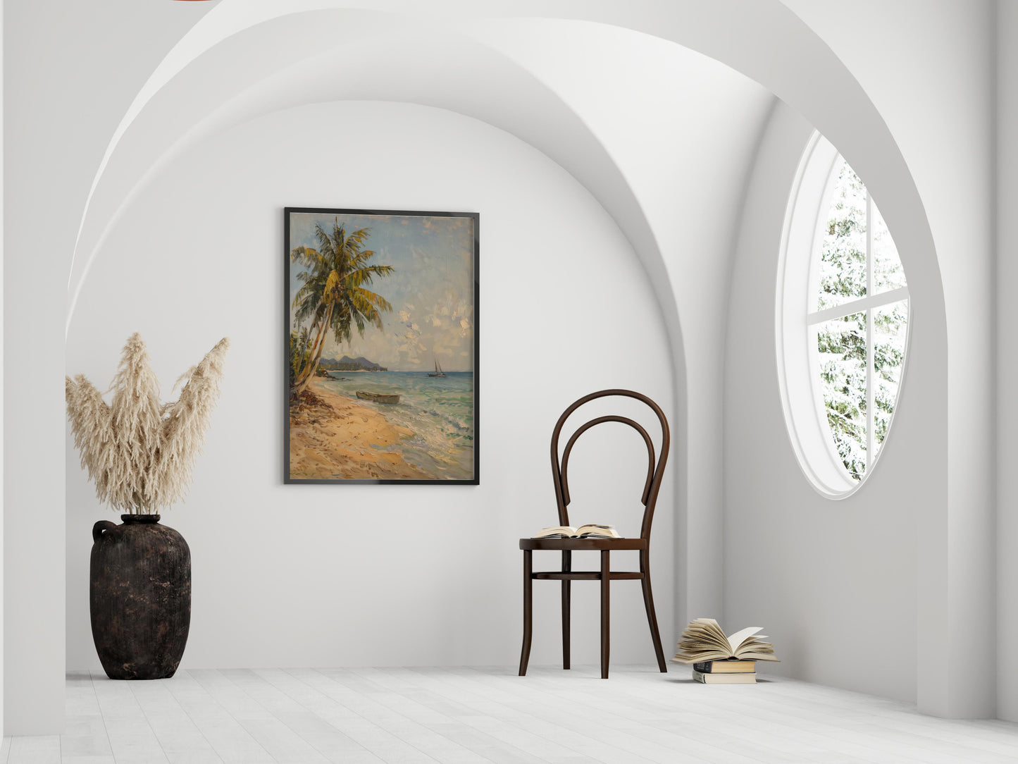 Dawn at the Hidden Beach- Sea, Mexican art, Lonely beaches, Palms, Impressionistic elements