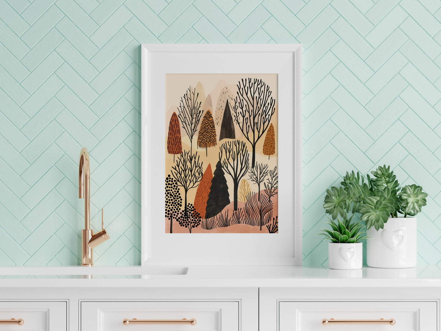 Silence of the Forest- Serenity, Meditative Quality, Abstract Trees, Organic Shapes, Minimalist Landscape