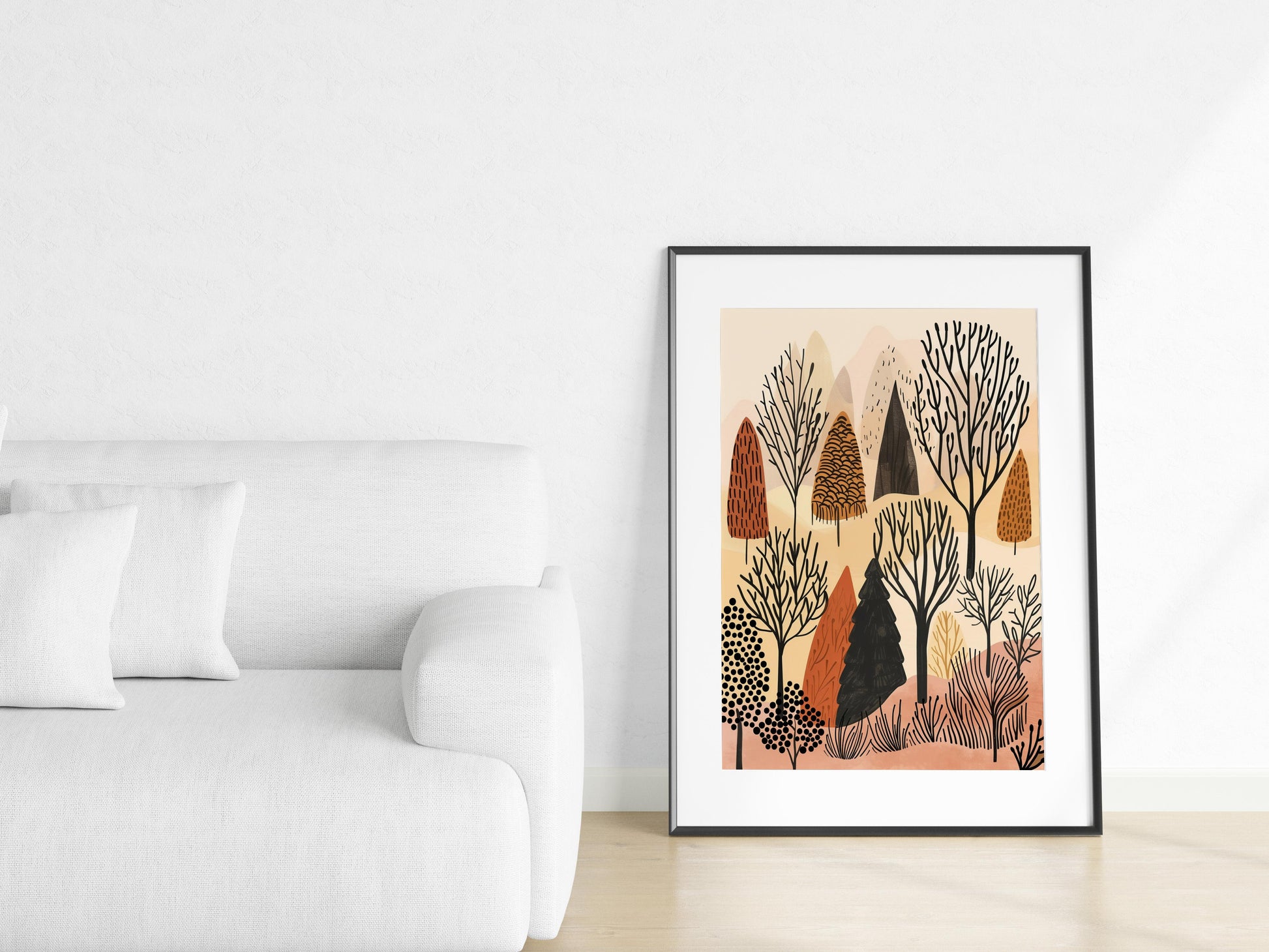 Silence of the Forest- Meditative Quality, Geometric Abstraction, Abstract Trees, Serenity, Minimalist Landscape