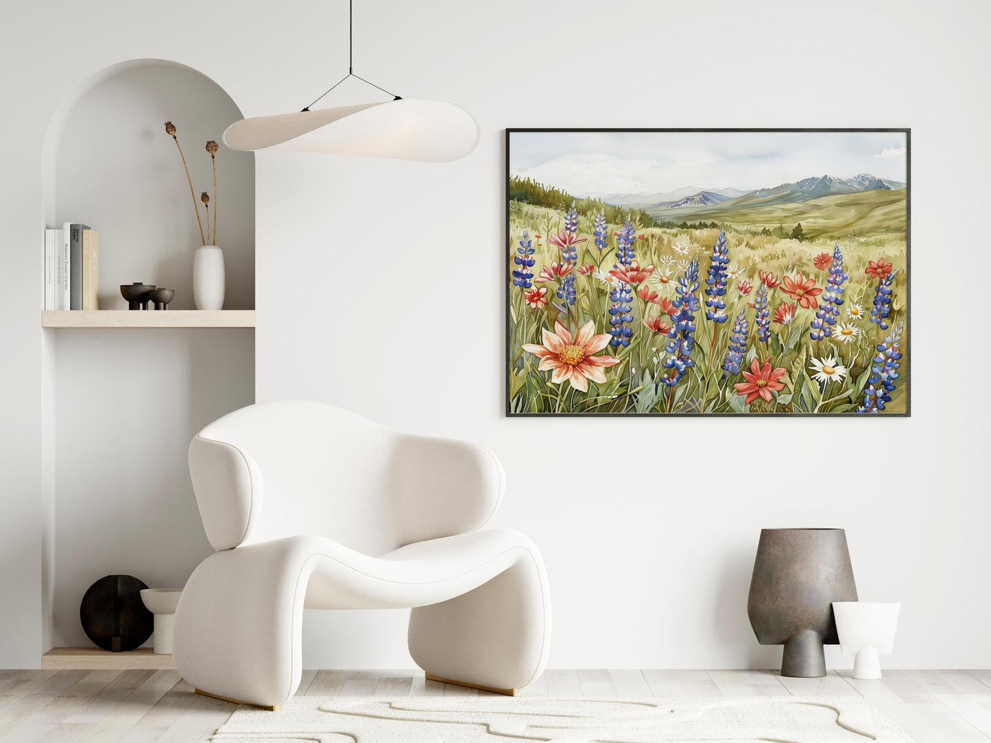 Splendor of the Highland Meadows- Office, Mountain landscape, Ink, Gift Idea, Nature