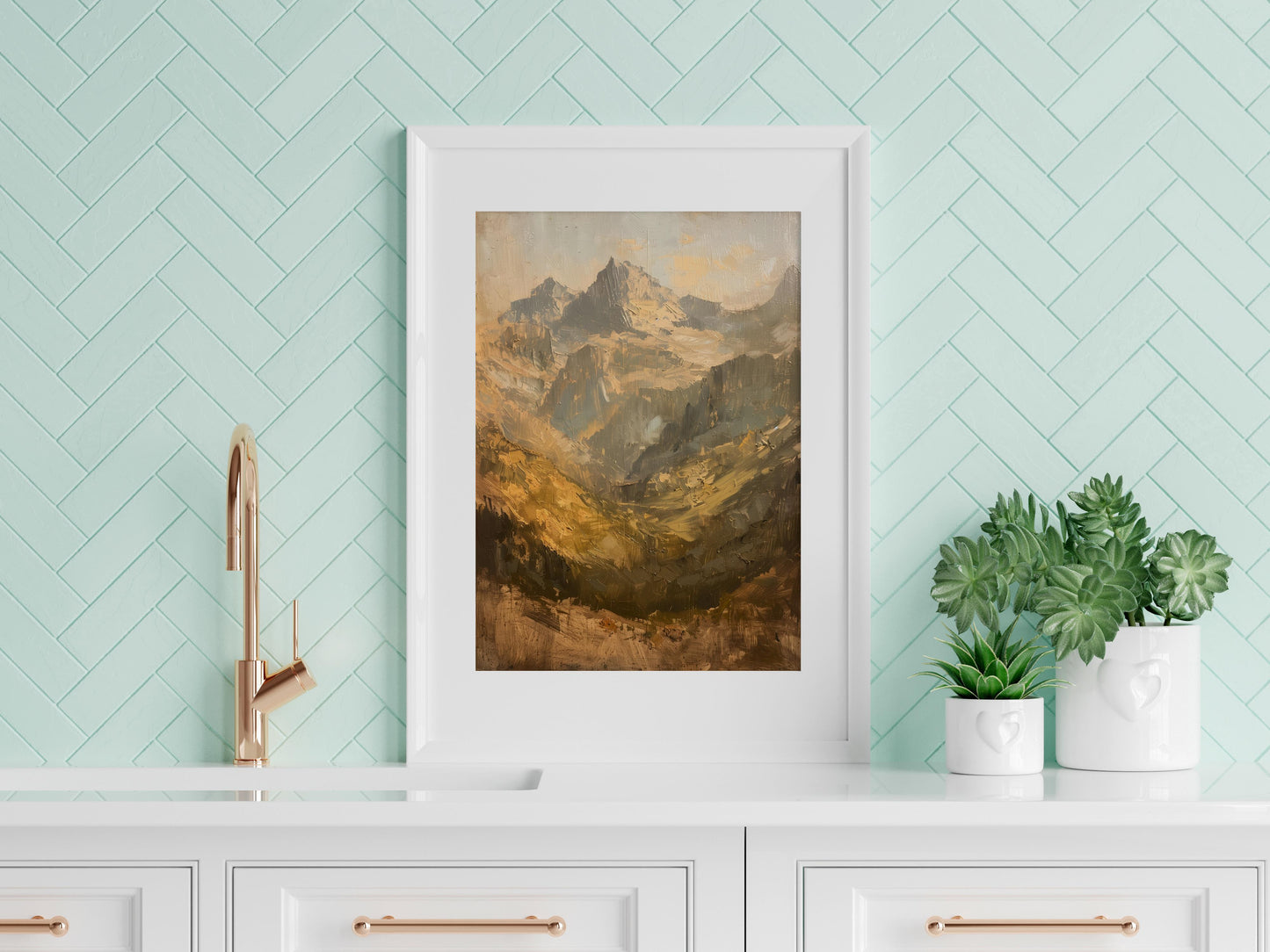 Scandinavian Mountain Majesty- Sweden, Interplay of Light, Landscape Painting, Earthy Tones, Brush Structure