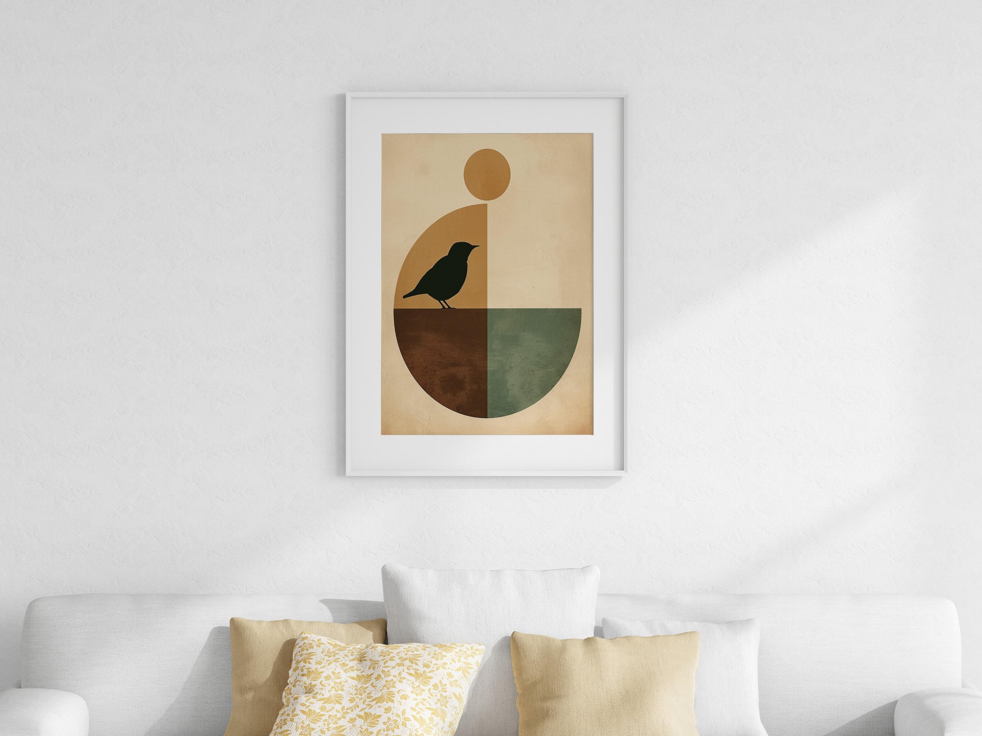 Harmony in Geometry: The Bird and the Circle- Geometry, Design, Harmony, Surrealism, Home Decor