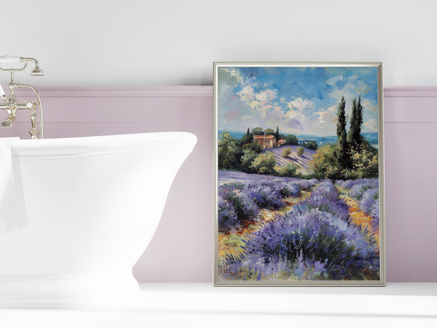 Vibrant Lavender Fields- visual symphony, French landscape, nature painting, precise detailing, emotional depth