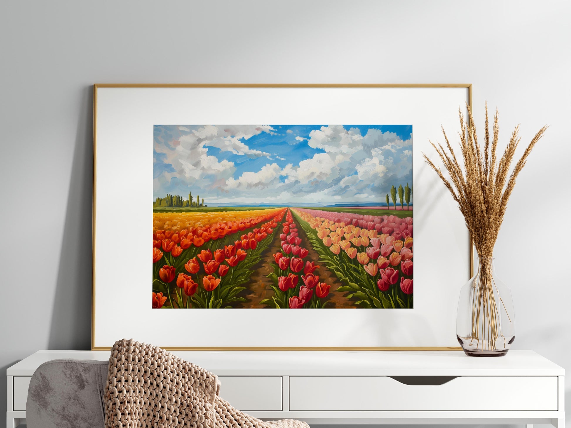 Strahlende Pracht der Tulpenfelder- Landschaftsmalerei, Landwirtschaft, Natur, photorealismus, Frühling