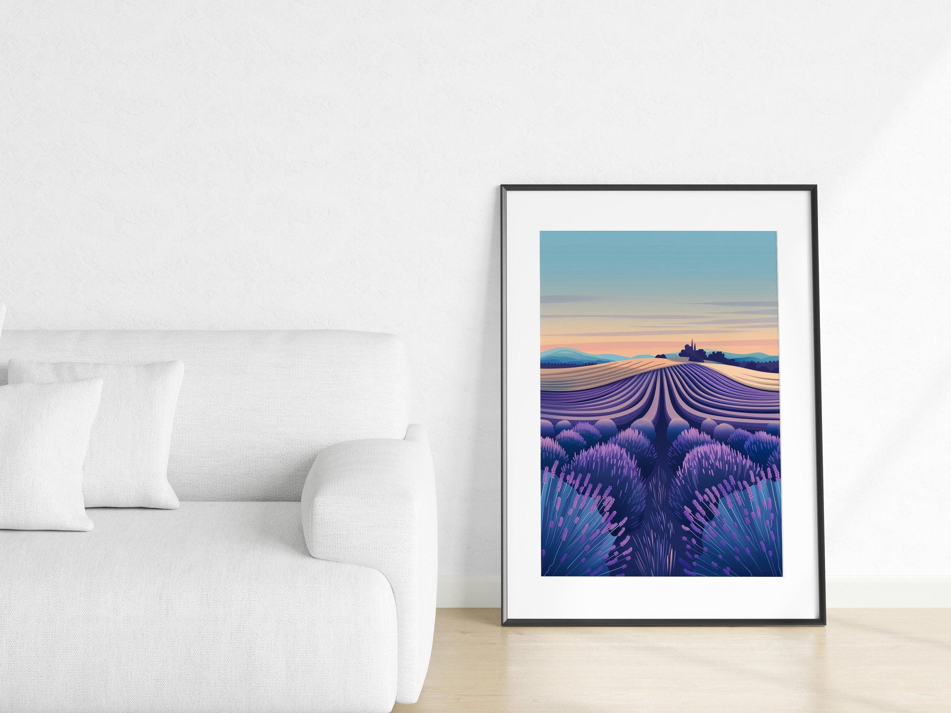 Geometric Symphony of the Lavender Fields- color dynamics, abstraction, nature depiction, modern art, harmony