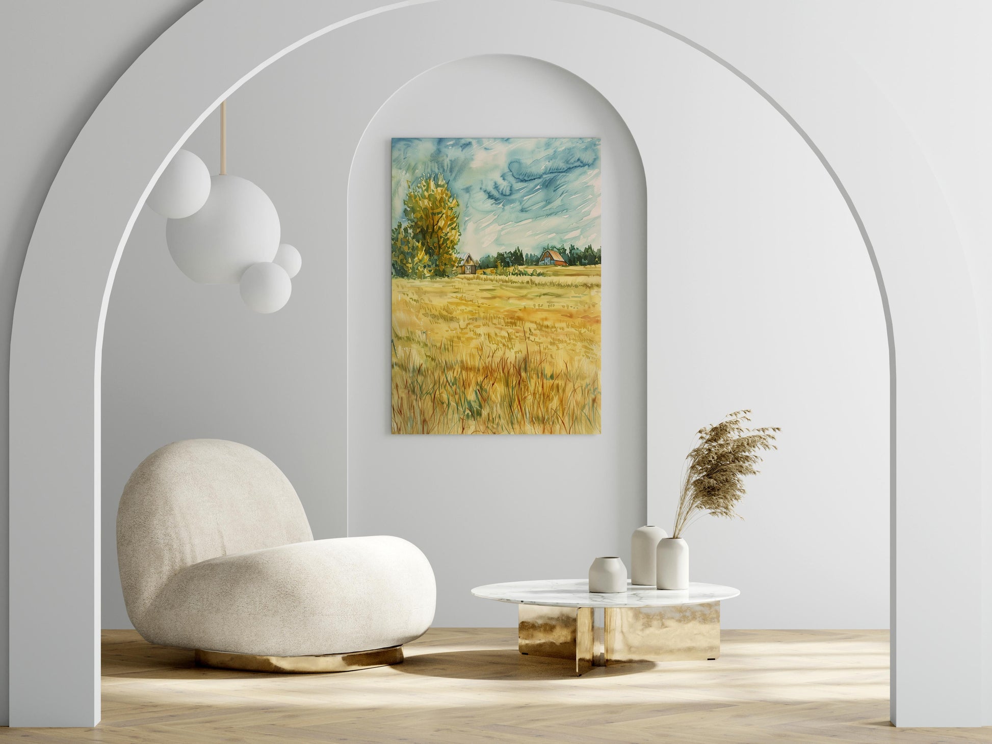 Morgendämmerung auf dem Land- farm, landscape, art print, nature, fields