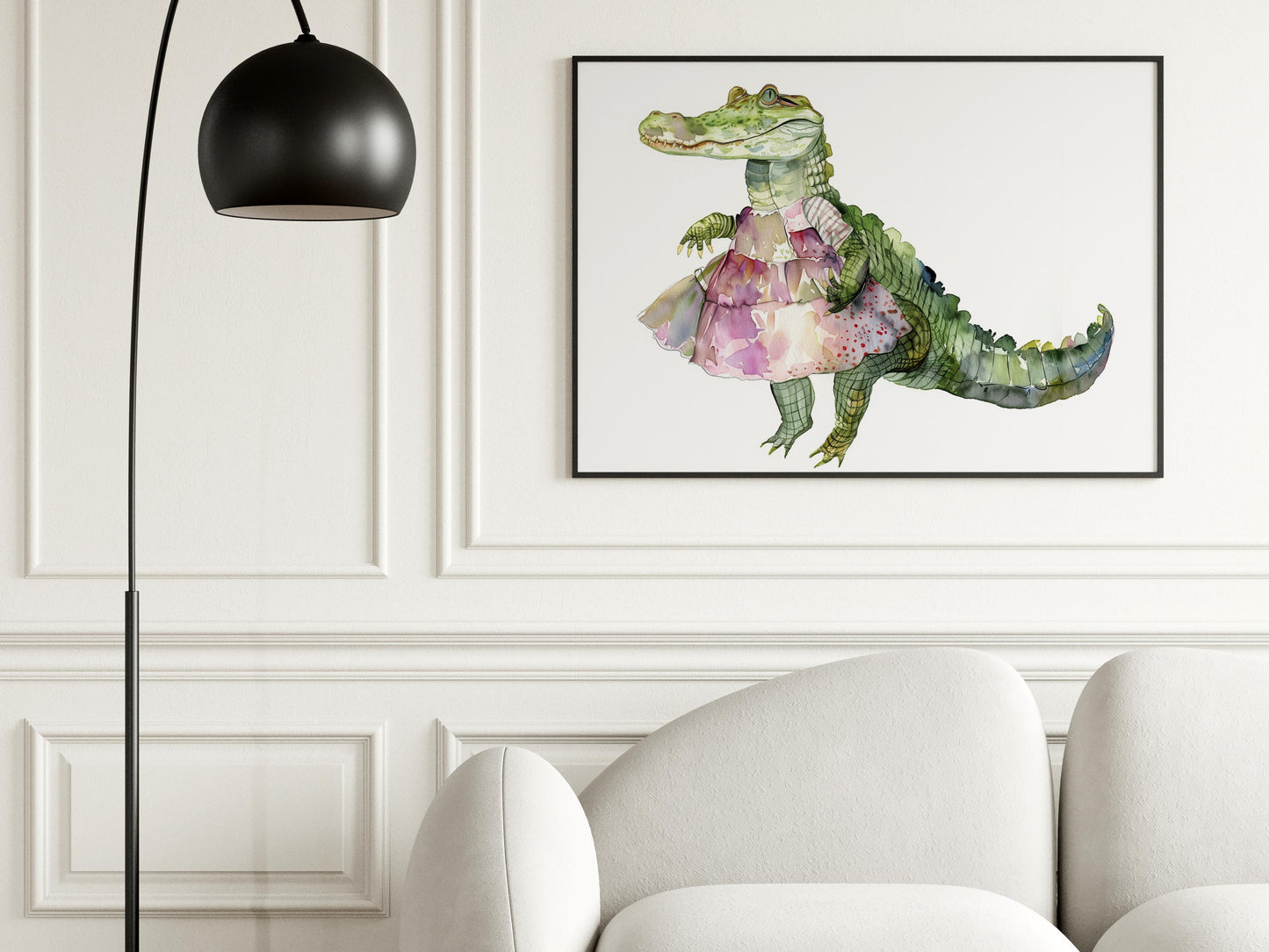 Dance of the Enchanting Crocodile- Folk Art, watercolor, Nordic, fairy-tale, Folklore