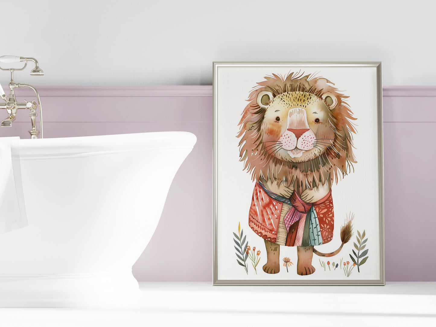 The Spirit of the North- watercolor, lion, flower decor, textiles, folk art