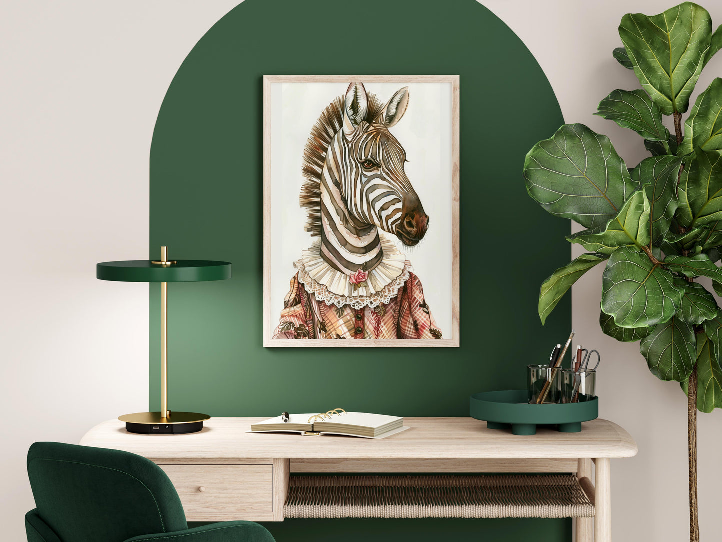 Zauberhaftes Zebraporträt im Folklore-Stil- Zebra, Folklore, Skandinavien, Aquarell, anthropomorph