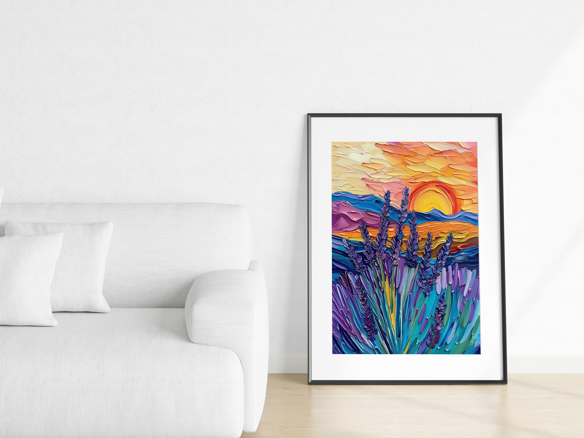 Lavendelträume bei Sonnenuntergang- Post-Impressionism, dynamic landscapes, lavender field, vivid colors, sunset