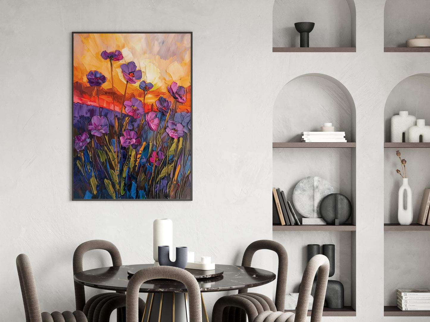 Floral Magic at Sunset- expressive brushstrokes, modern art, visual symphony, buy art, post-impressionism