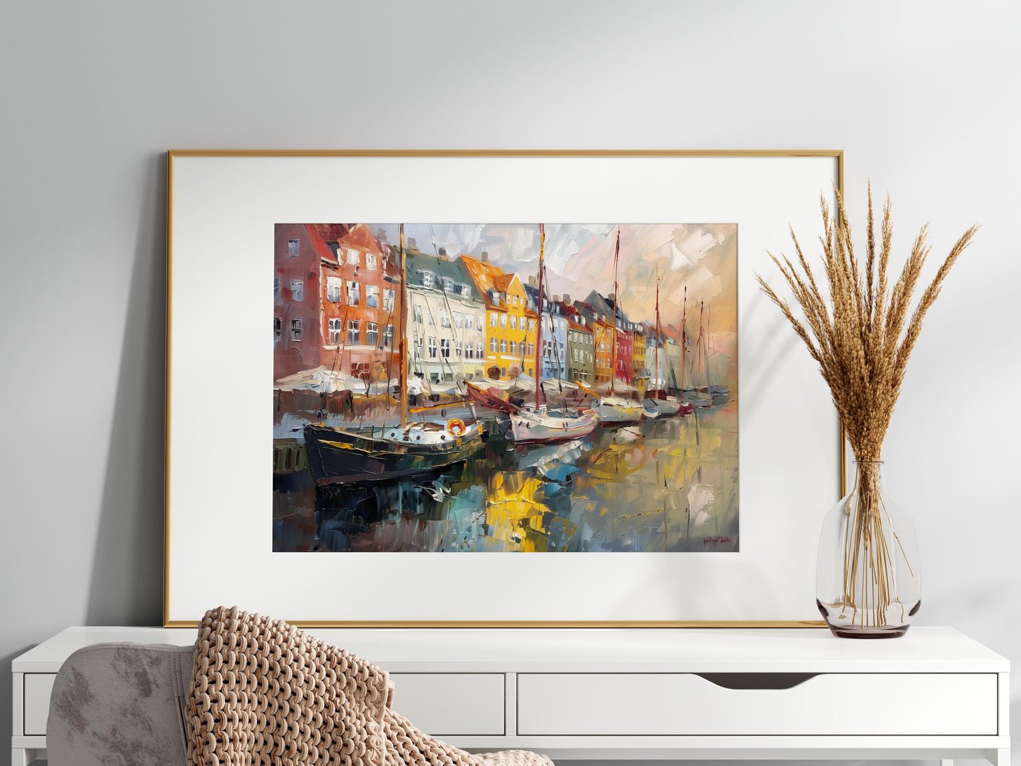 Morgenglanz am Nyhavn- urbanes Leben, Hafenansicht, Impressionismus, Tagesanbruch, Kopenhagen