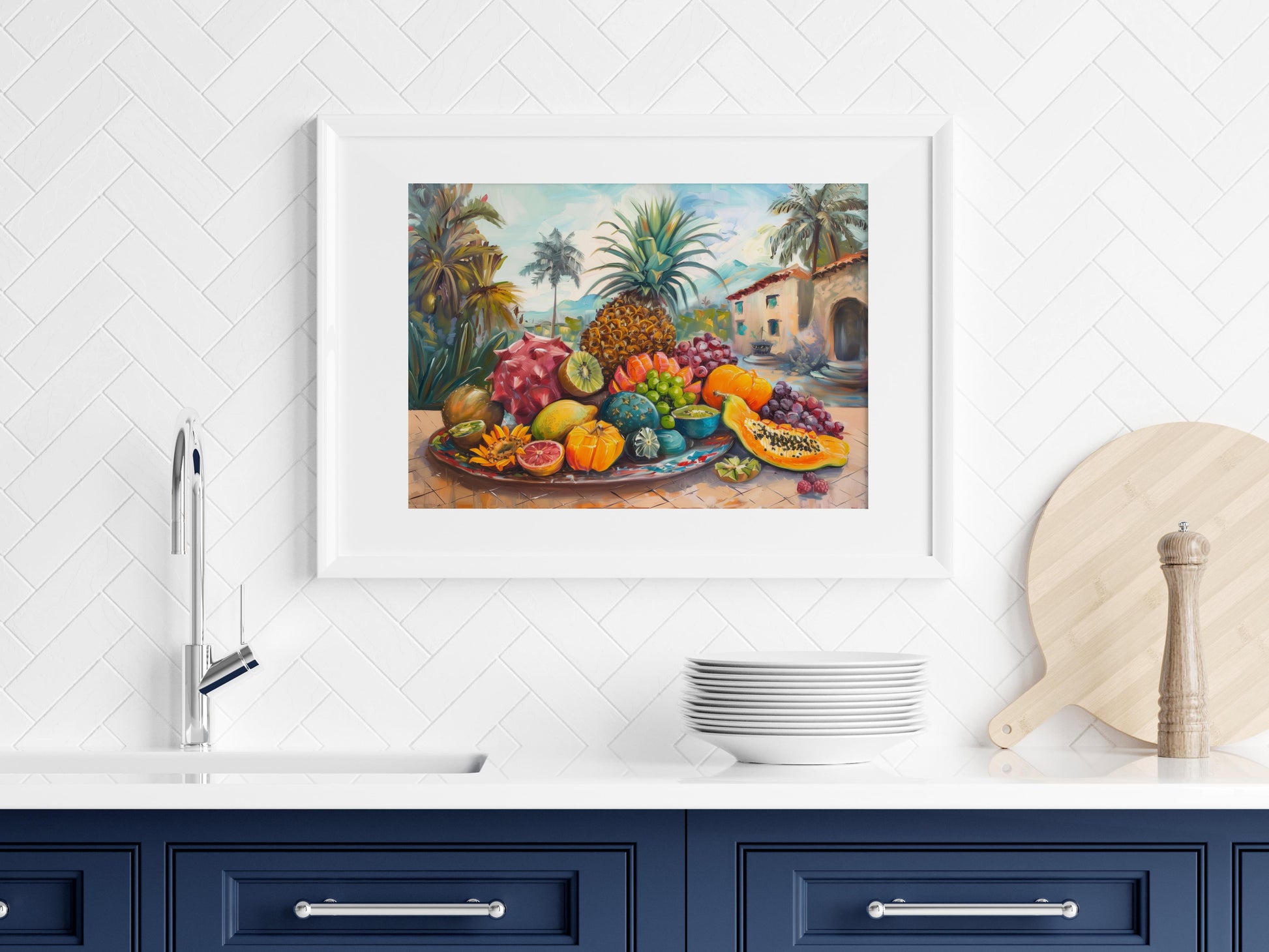 Exotic Fruit Celebration- Italian art, artist portrait, color splendor, exotic fruits, joy of life