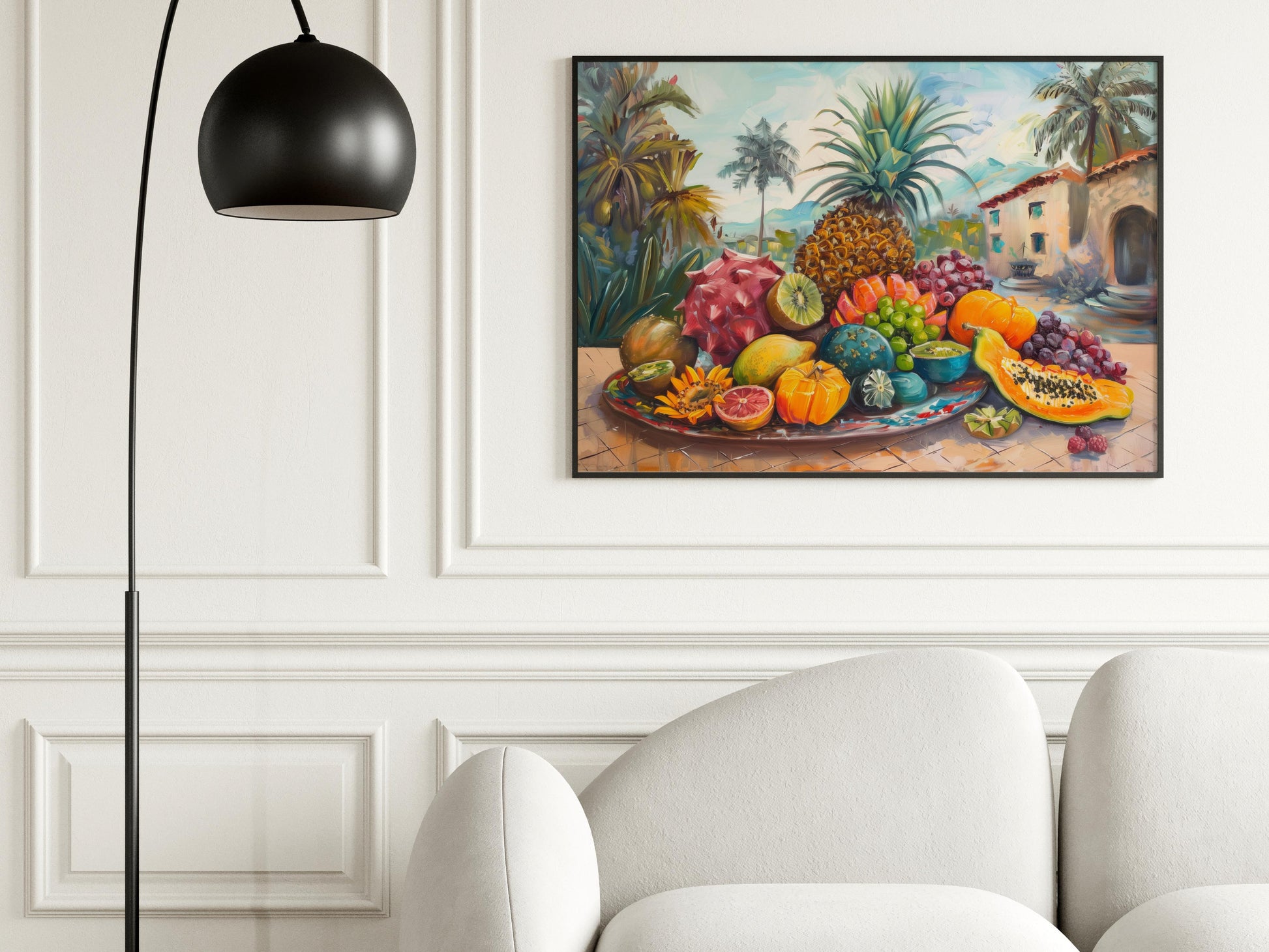 Exotic Fruit Celebration- exotic fruits, artist portrait, Mediterranean landscape, joy of life, Impressionism