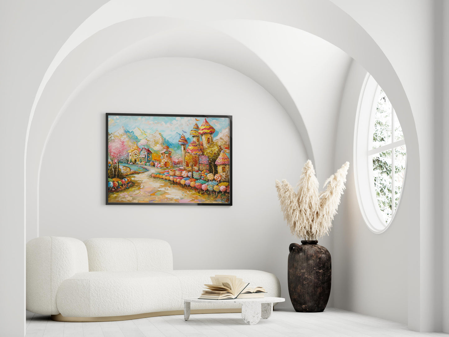 Bonbontraumlandschaft- creative art, interior decoration, pastel colors, candy landscape, sugar houses