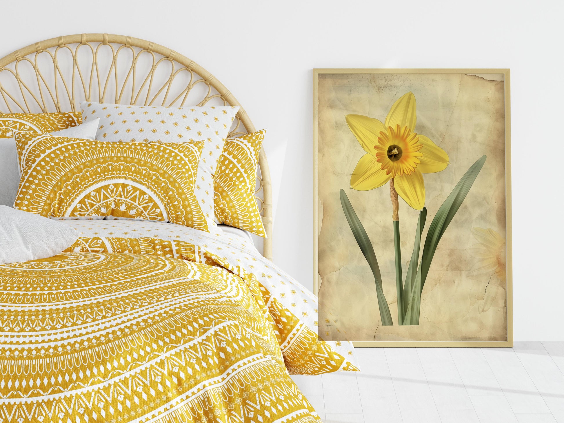 Awakening of Spring: The Daffodil- botanical art, yellow hues, flower illustration, spring, vintage