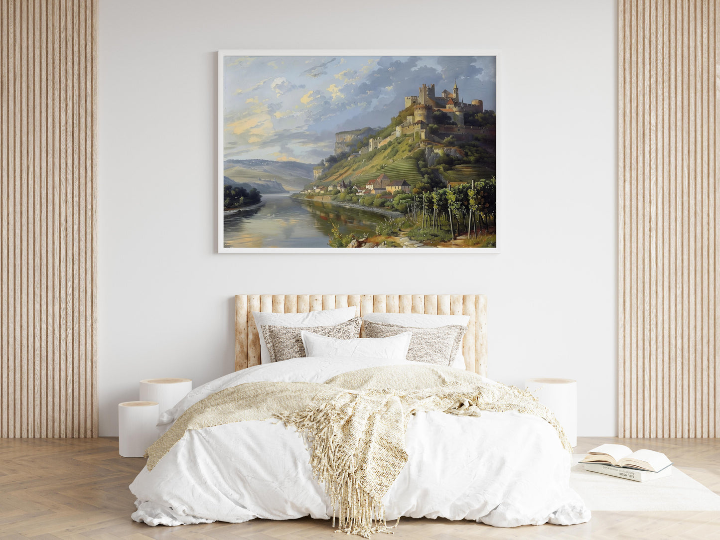 Morgenlicht über dem Flusstal- landscape art, historic castles, Evan Tremblay, nature painting, still life