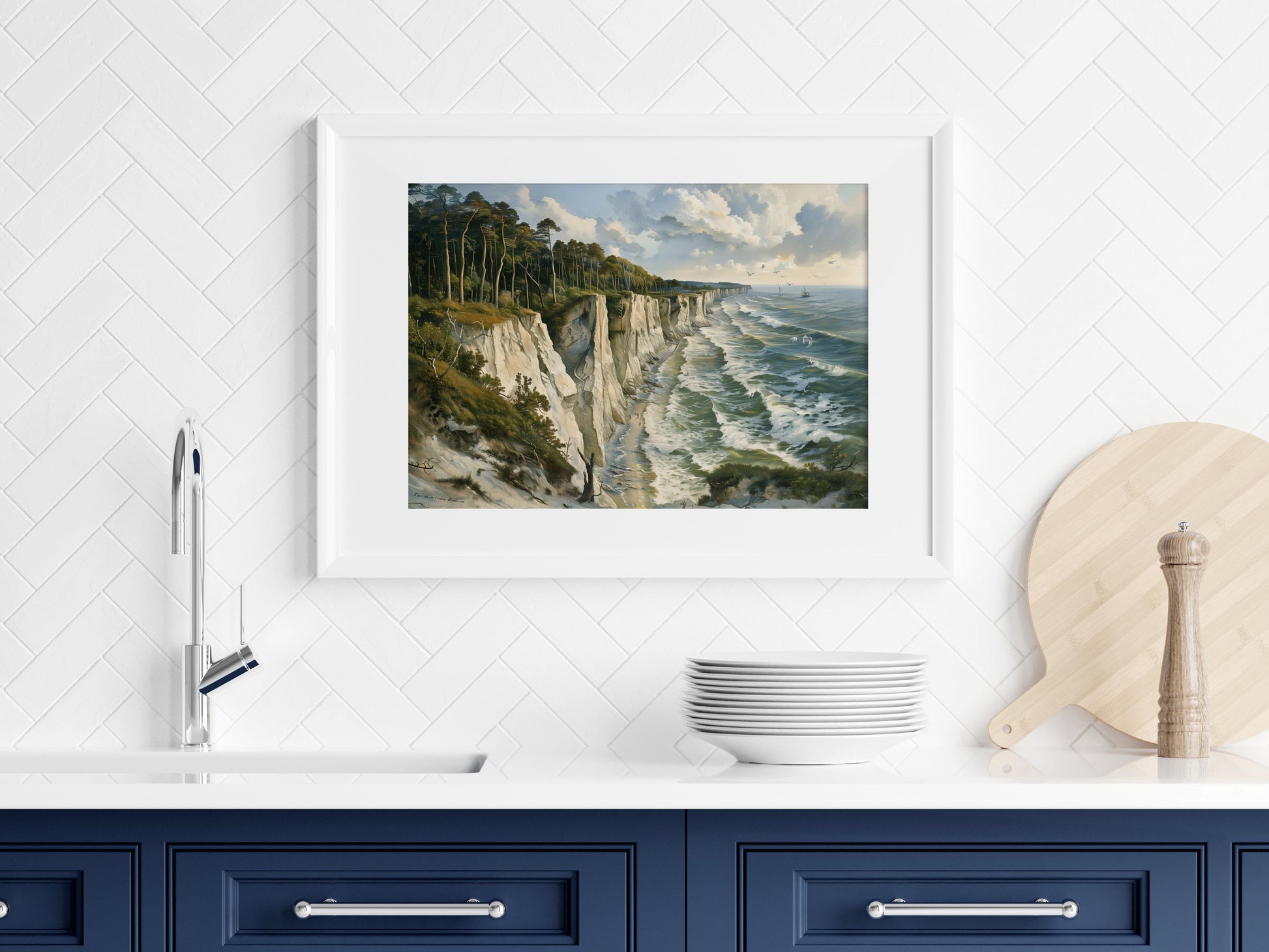 Chalk Cliffs by the Sea- sea view, chalk cliffs, Canadian artist, Baltic Sea, water