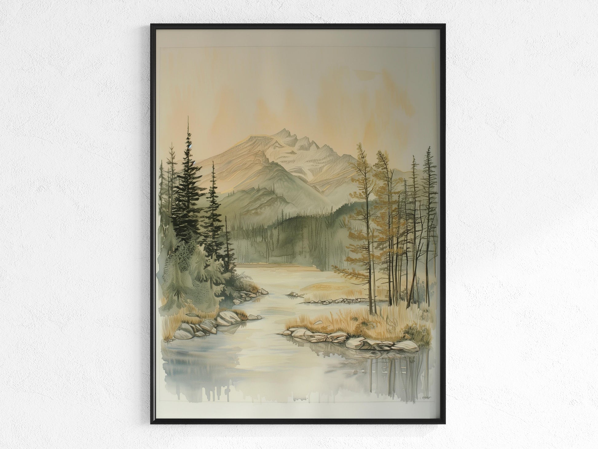 Whisper of Mountain Serenity- Office decor, Wall art, Home decor, Ink, Peaceful scene