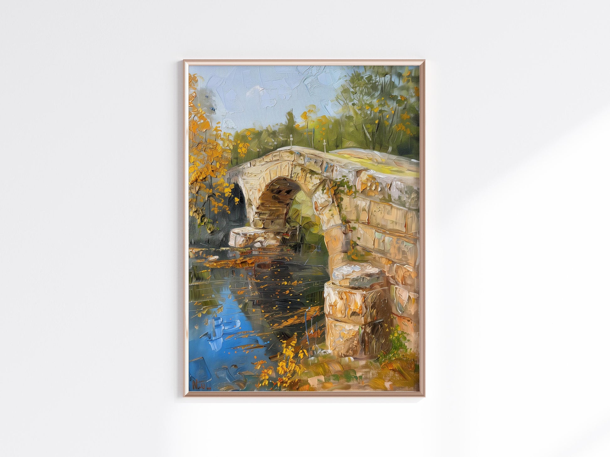 Autumnal Longing: The Stone Bridge by Lars Magnusson- Art Collection, Home Decor, Historical Bridge, Autumn Colors, Gift Idea