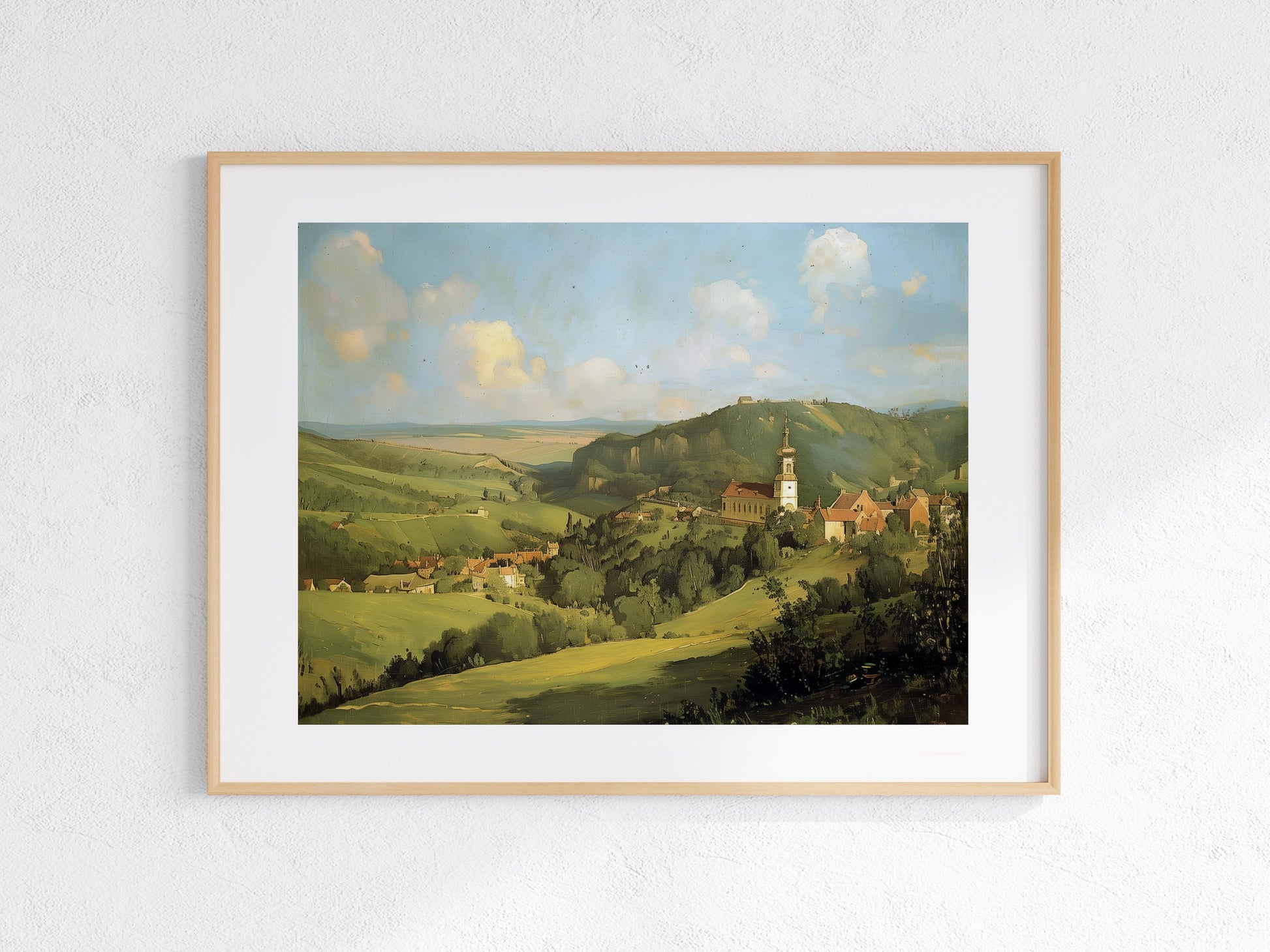 Idyllic Serenity in Gentle Hills- farmland, realism, light and shadow, gentle hills, landscape