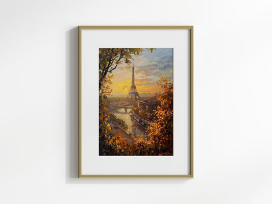 Autumn Morning in Paris- American artist, Paris, Eiffel Tower, Golden Hour, City life