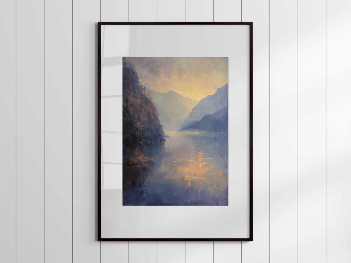 Dawn in the Misty Fjords- Lars Magnusson, Scandinavian art, Sunrays, Atmospheric, Silence