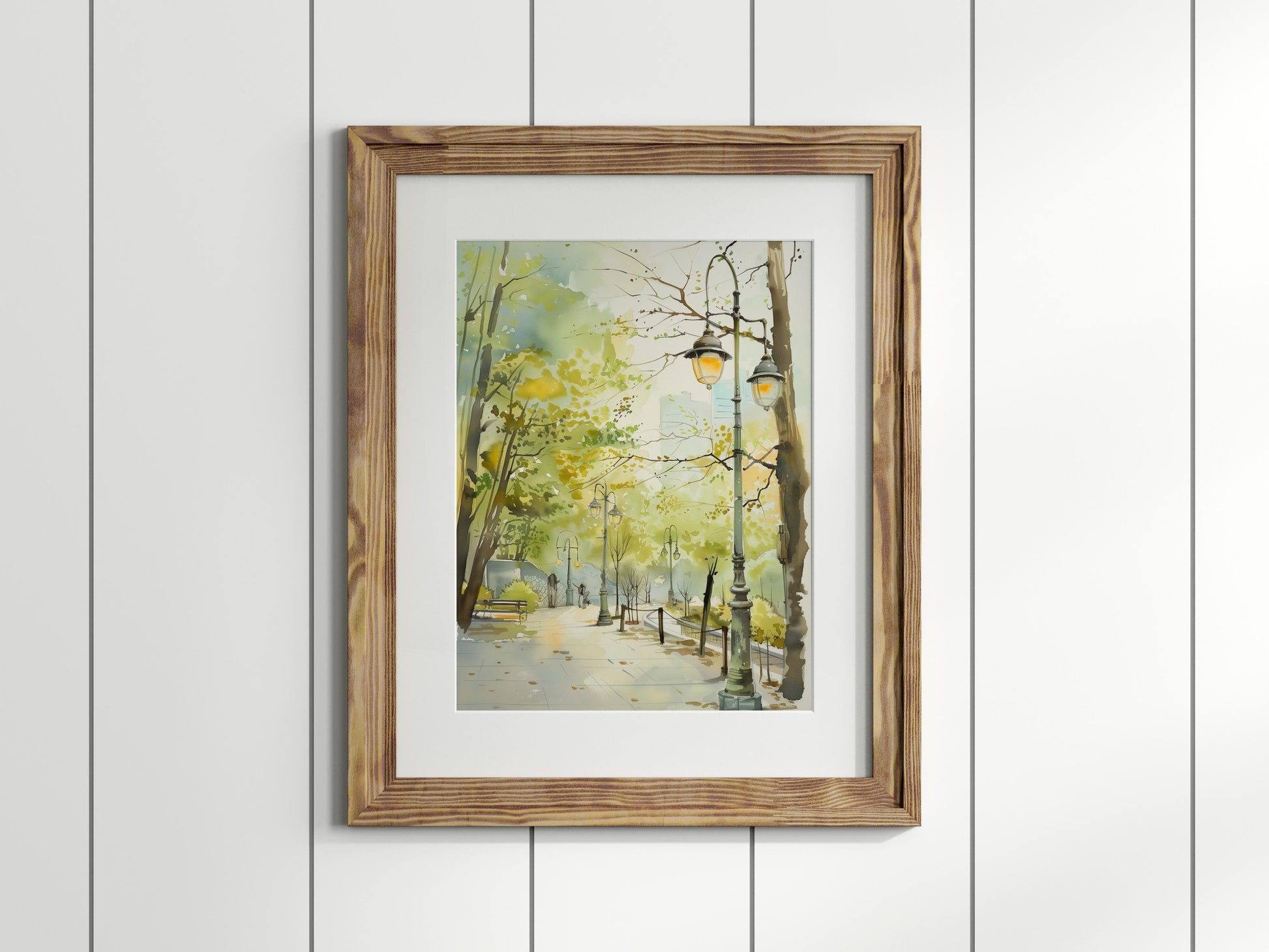 Autumn Lights: European Promenade- Wall decoration, Promenade, Autumn scene, Autumn foliage, Watercolor painting