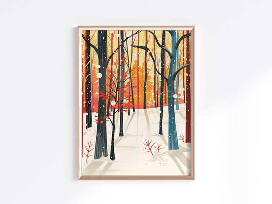 Winter Forest Solitude- Modern, forest scene, art print, silence, natural beauty