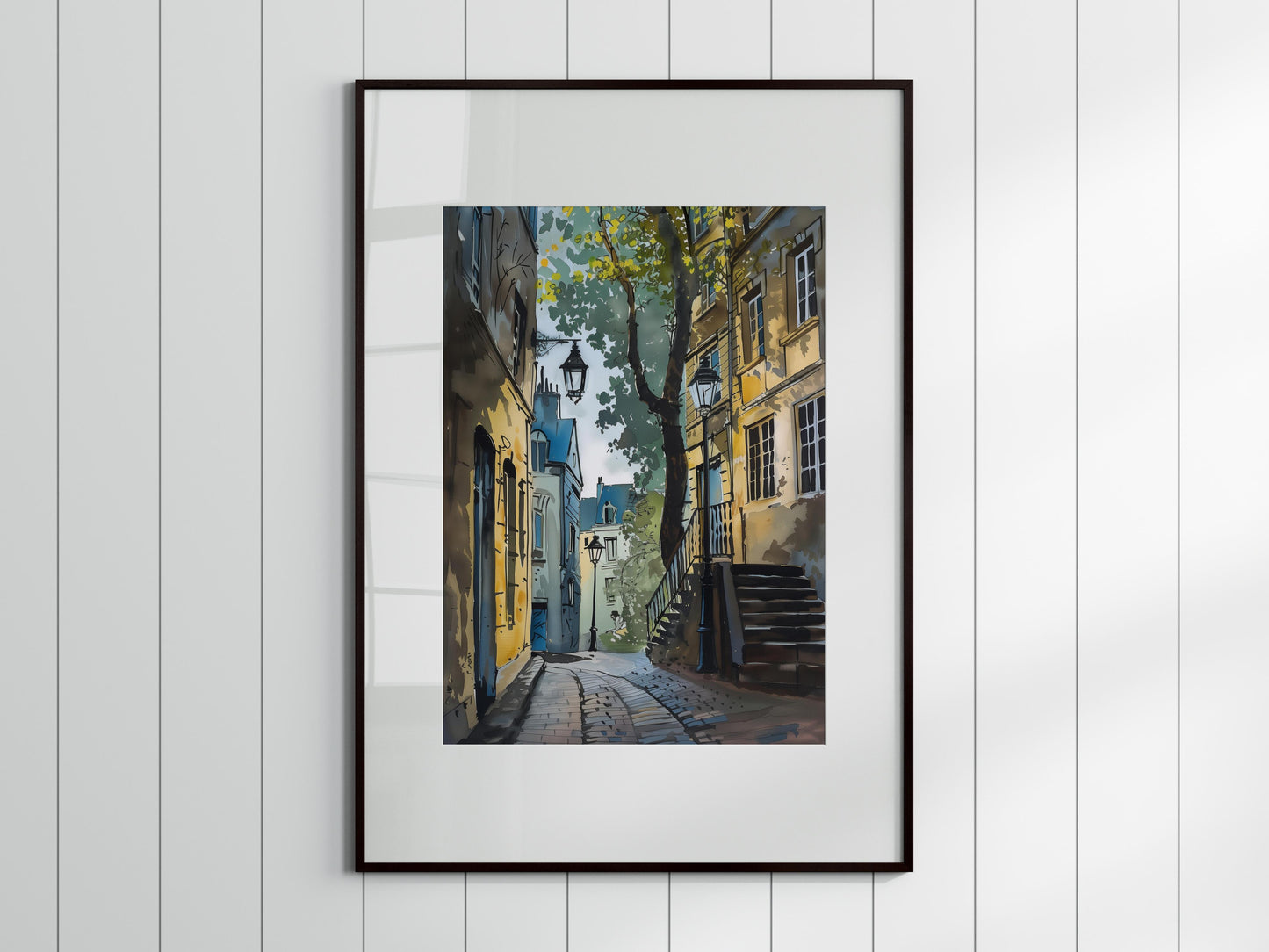 Whisper of the Old Town- art print, watercolor, Europe, promenade, cobblestones