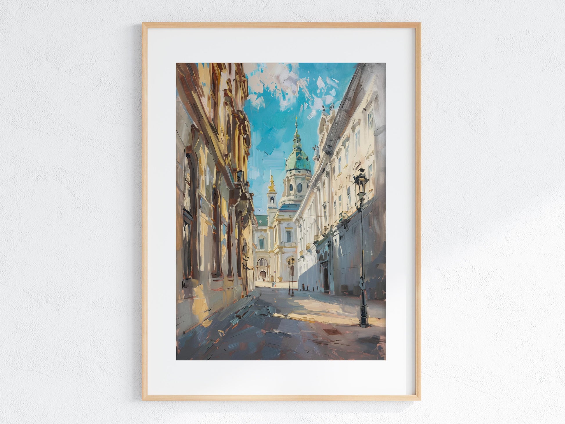 Viennese Enchantment of Light – Hofburg in the Morning Sun- Sky Blue, City Painting, Brushwork, Impressionism, Cultural Heritage