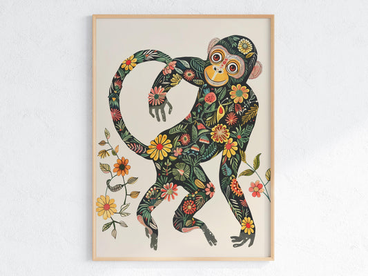 Dance of the Jungle: Playful Symphony- monkey, tradition, playful animal characters, Lviv, wall decor